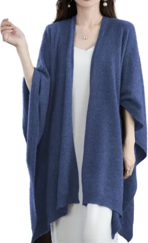 Women's Shawl Wrap Plus Size Cardigan 100% Merino Wool Poncho Cape Fall Winter Open Sweater Coat