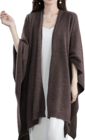 Women's Shawl Wrap Plus Size Cardigan 100% Merino Wool Poncho Cape Fall Winter Open Sweater Coat