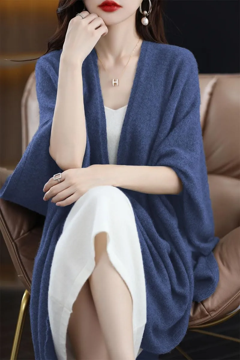 Women's Shawl Wrap Plus Size Cardigan 100% Merino Wool Poncho Cape Fall Winter Open Sweater Coat