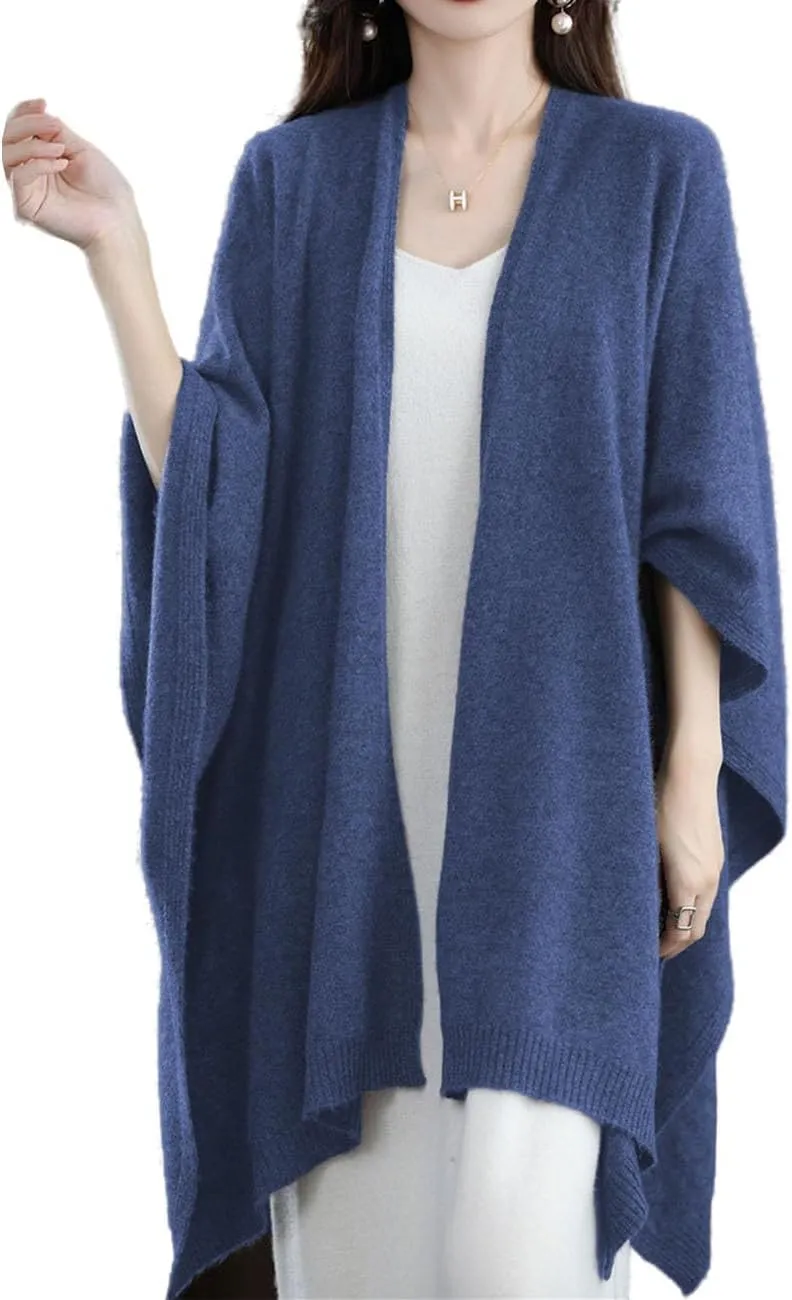 Women's Shawl Wrap Plus Size Cardigan 100% Merino Wool Poncho Cape Fall Winter Open Sweater Coat