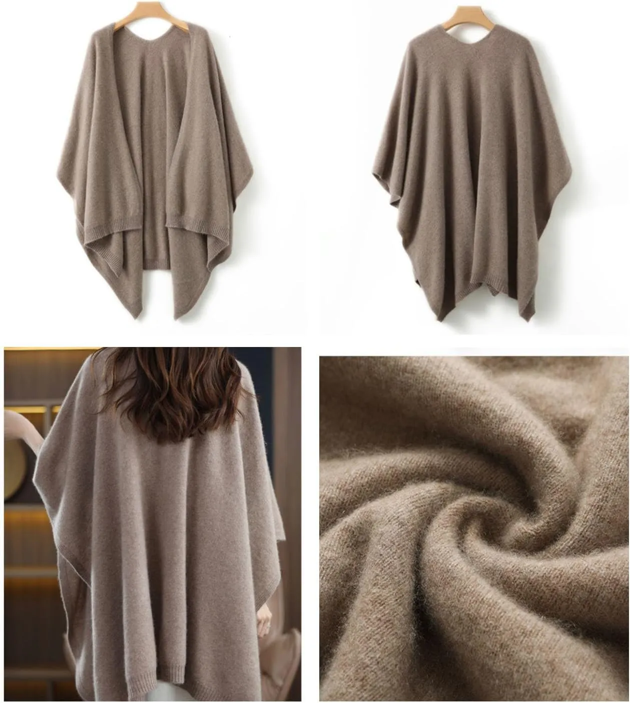 Women's Shawl Wrap Plus Size Cardigan 100% Merino Wool Poncho Cape Fall Winter Open Sweater Coat