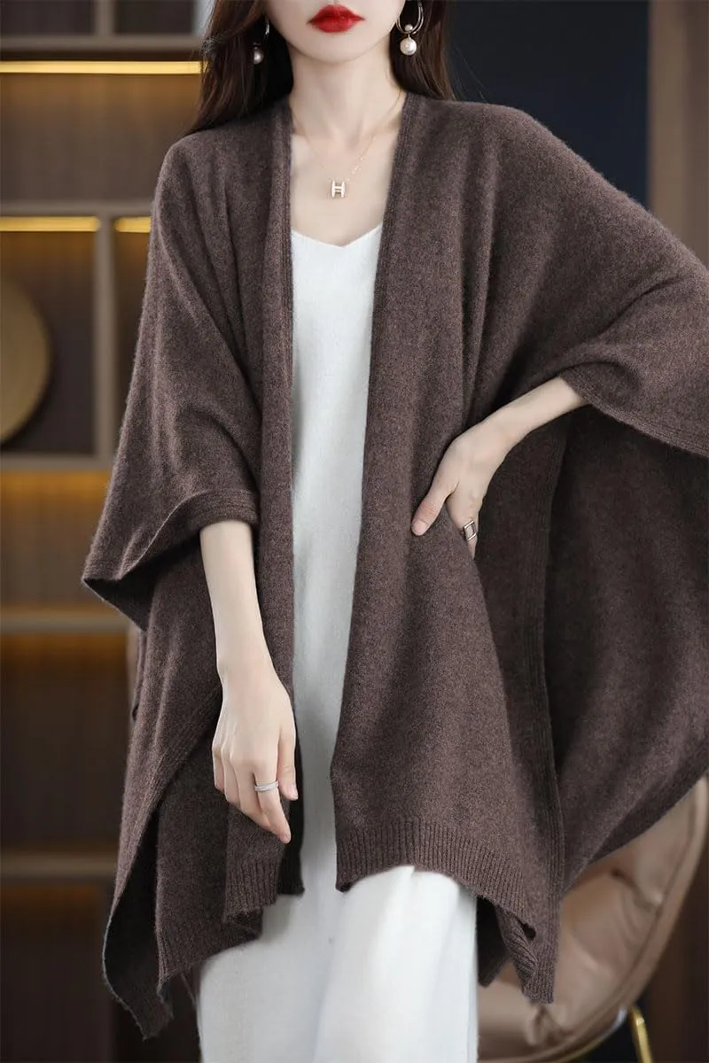 Women's Shawl Wrap Plus Size Cardigan 100% Merino Wool Poncho Cape Fall Winter Open Sweater Coat