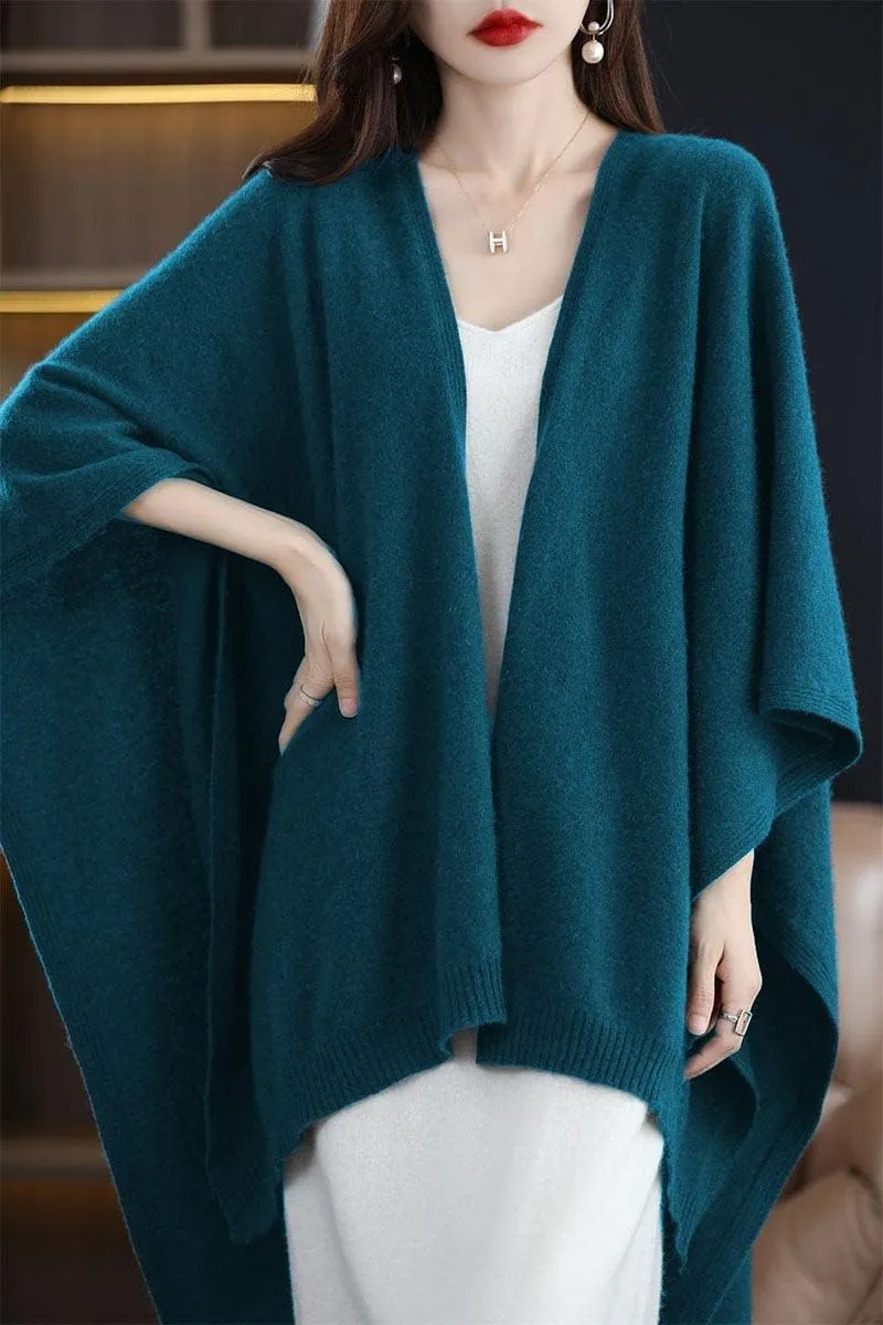 Women's Shawl Wrap Plus Size Cardigan 100% Merino Wool Poncho Cape Fall Winter Open Sweater Coat