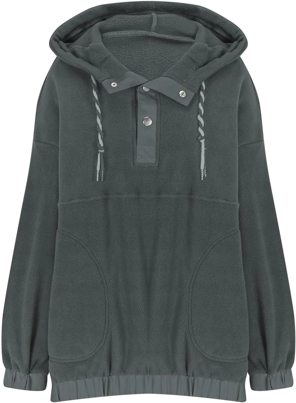 Womens Sherpa Fuzzy Fleece Hoodie Oversized Sweatshirt Cozy Button V Neck Pullover Top with Pocket 2024 Winter Trendy