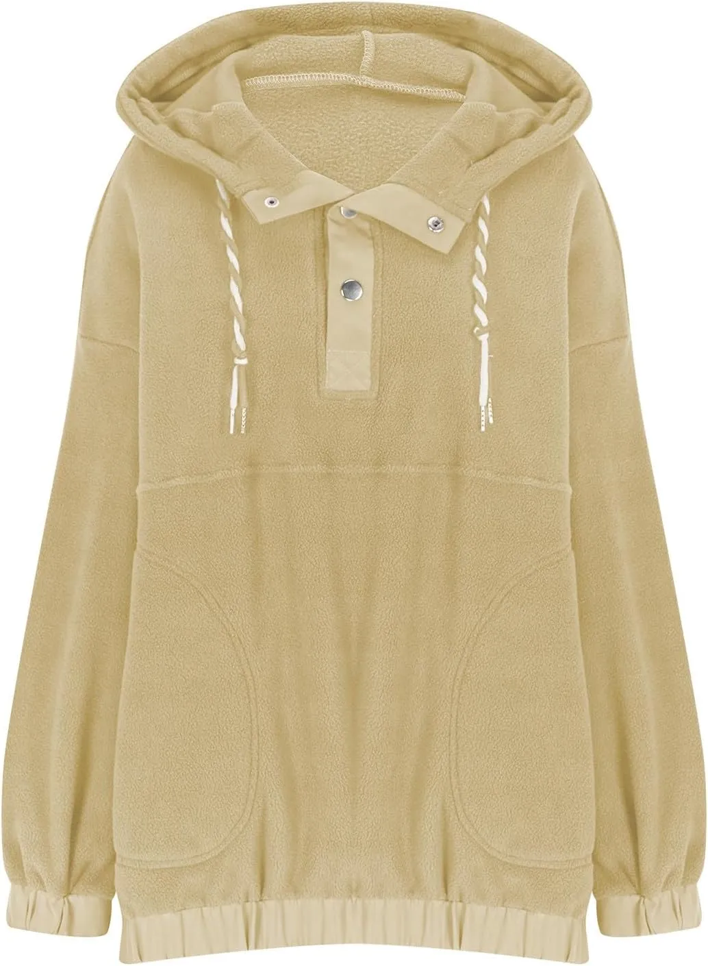 Womens Sherpa Fuzzy Fleece Hoodie Oversized Sweatshirt Cozy Button V Neck Pullover Top with Pocket 2024 Winter Trendy