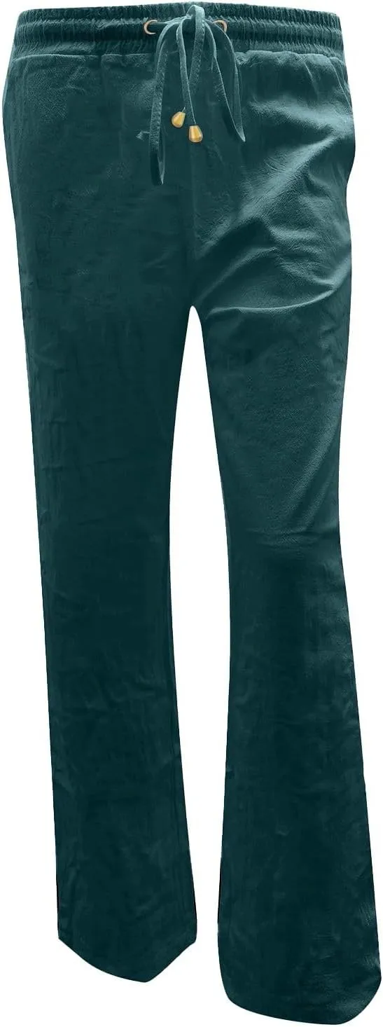 Women's Straight Solid Color Trousers Elastic Drawstring High Waist Casual Comfortable Pants for Daily Wear