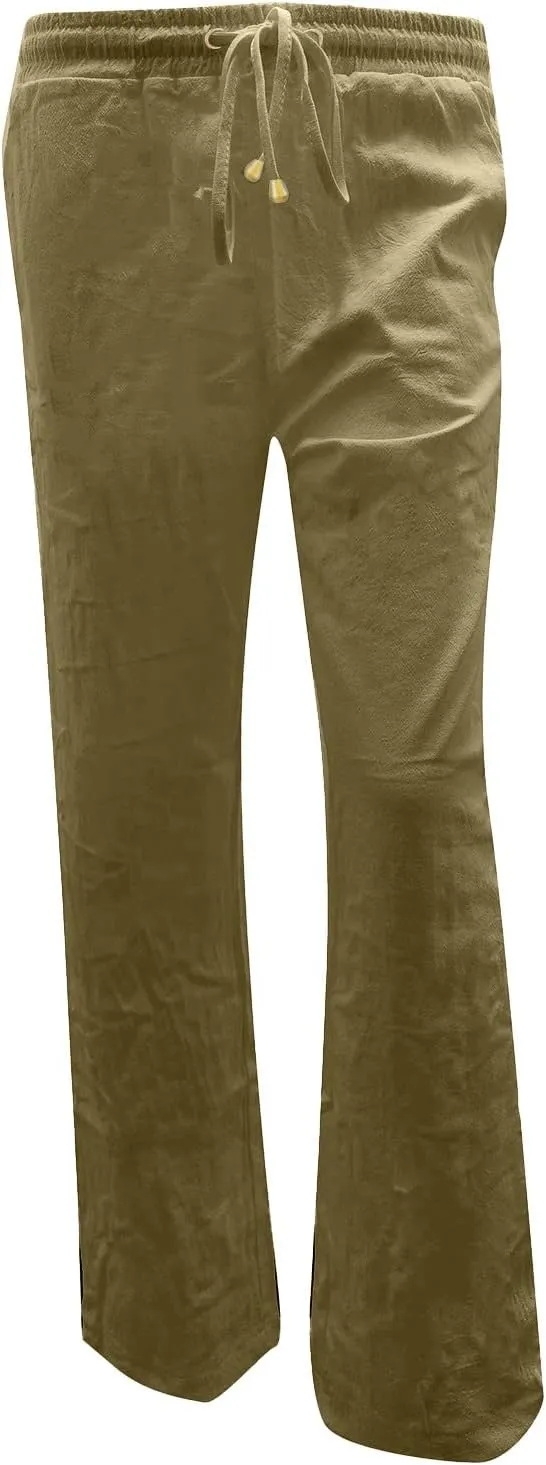 Women's Straight Solid Color Trousers Elastic Drawstring High Waist Casual Comfortable Pants for Daily Wear