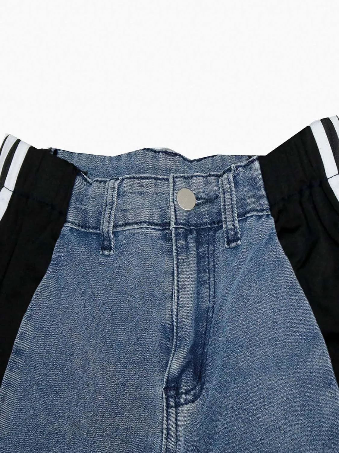 Womens Stretchy Jeans with Patchwork Stripes High Waisted Loose Denim Color Block Jean Straight Leg Pants