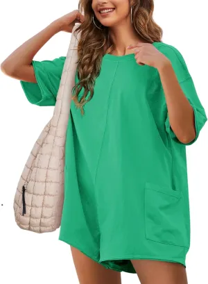 Womens T Shirt Romper Hot Shot Tee Romper for Summer Casual Short Sleeve Oversized Athletic Workout Outfits