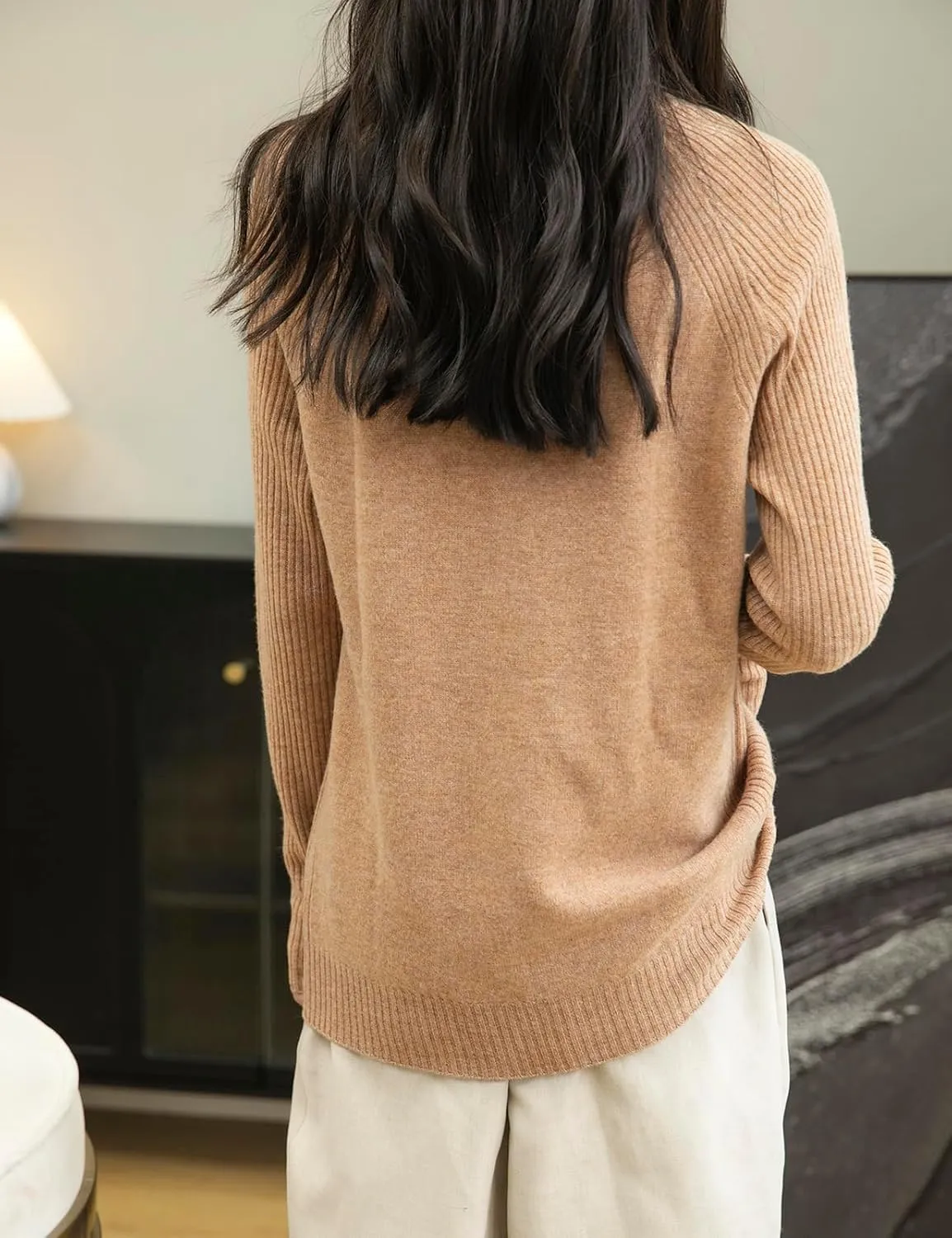 Women's Turtleneck 100% Merino Wool Sweater 2025 Fall Winter Classic Warm Soft Raglan Long Sleeve Knit Sweater