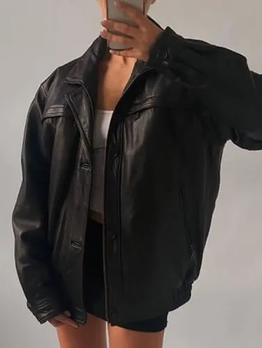 Womens Vintage 90S Genuine Leather Oversize Retro style Bomber Jacket