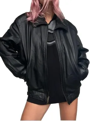 Womens Vintage 90S Genuine Leather Oversize Retro style Bomber Jacket