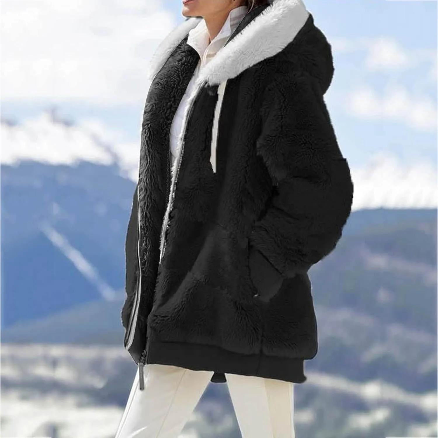 Womens Winter Fleece Jackets Plus Size Coats Oversized Zip Up Hoodies Lightweight Sherpa Jacket Warm Overcoats