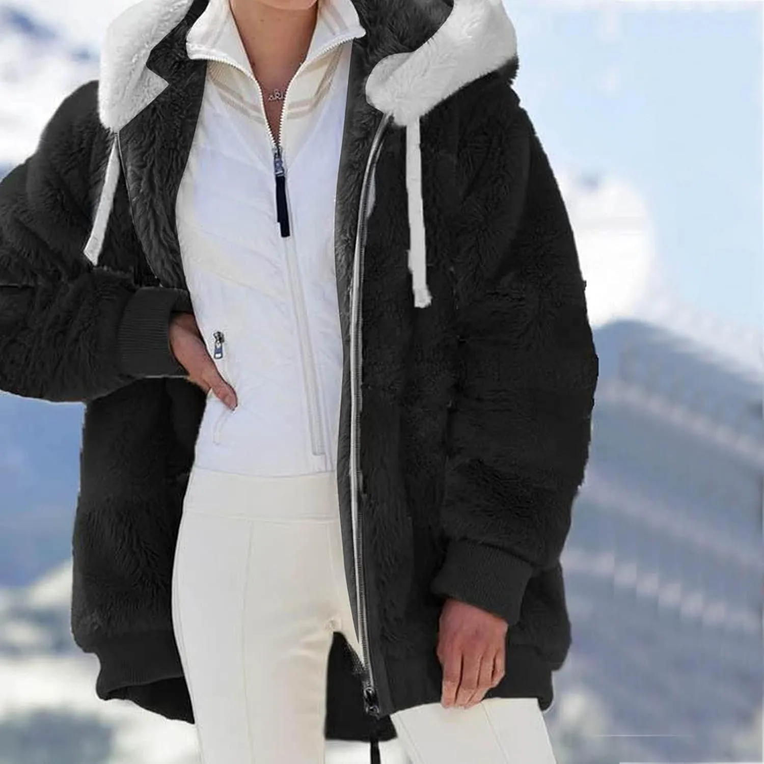 Womens Winter Fleece Jackets Plus Size Coats Oversized Zip Up Hoodies Lightweight Sherpa Jacket Warm Overcoats