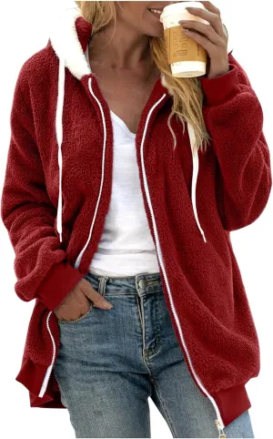 Womens Winter Fleece Jackets Plus Size Coats Oversized Zip Up Hoodies Lightweight Sherpa Jacket Warm Overcoats