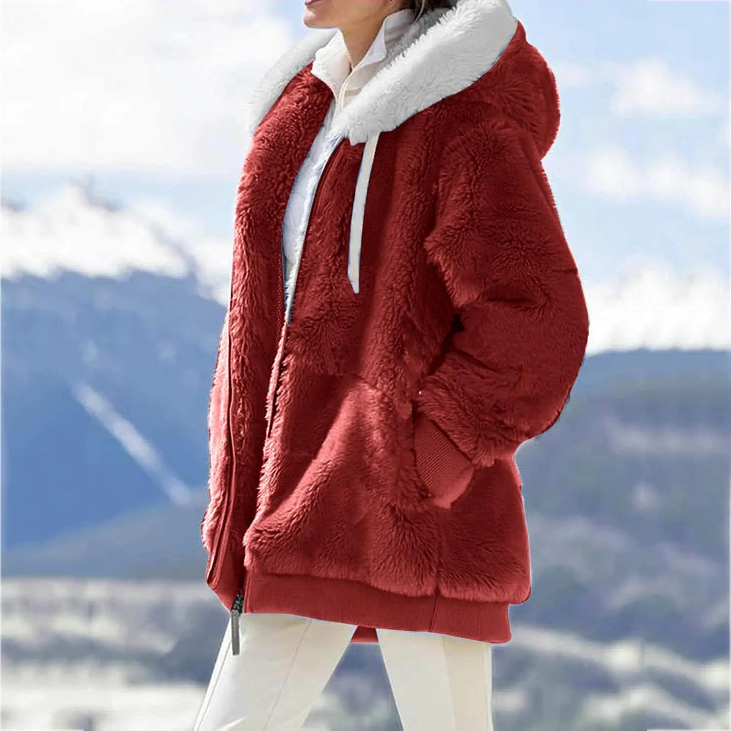 Womens Winter Fleece Jackets Plus Size Coats Oversized Zip Up Hoodies Lightweight Sherpa Jacket Warm Overcoats