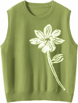 Wowcarbazole Women's Sweater Vest Crew Neck Sleeveless Ribbed Knitwear Casual Trendy Floral Knitted Vest Pullover Top