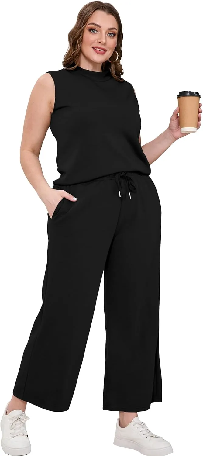 XIEERDUO Two Piece Sets for Women Summer Lounge Sets Beach Vacation Travel Outfits Casual Wide Leg Pants Matching Sets
