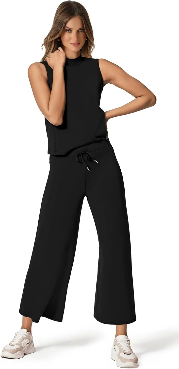 XIEERDUO Two Piece Sets for Women Summer Lounge Sets Beach Vacation Travel Outfits Casual Wide Leg Pants Matching Sets