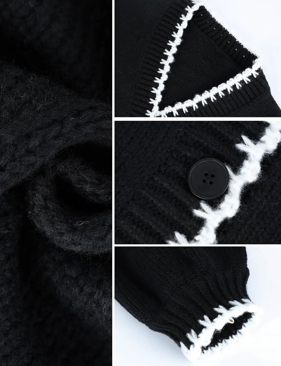 Yimoon Chunky Cardigan Sweater for Women Contrast Stitching V Neck Long Sleeve Button Down Loose Fall Knitted Sweater