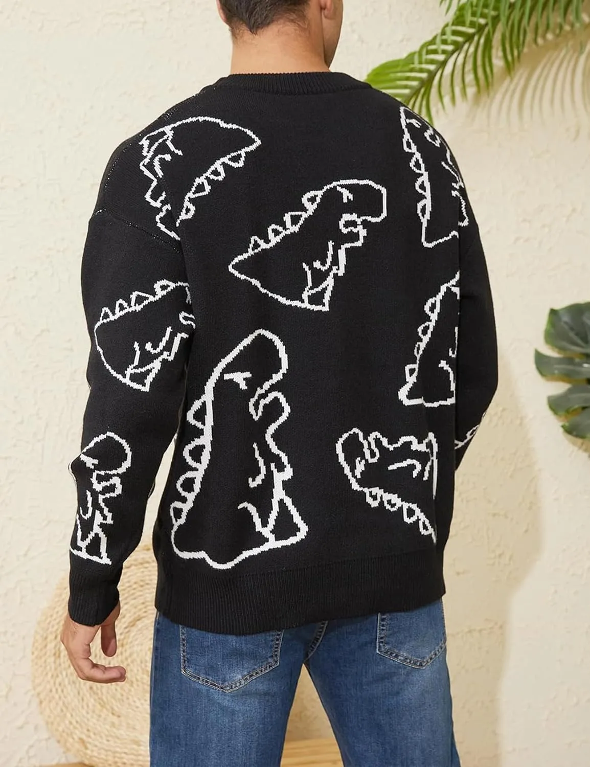 Yimoon Men Sweaters Oversized Graphic Casual Cable Knitted Jumper Pullover Cute Unisex Crewneck Retro Couple Tops