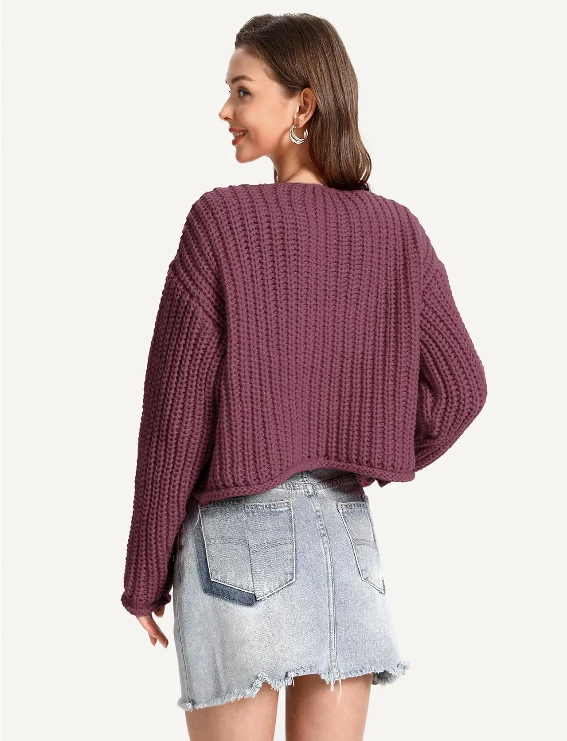 Yimoon Womens Tie Front Chunky Cardigan Sweater Cropped Long Sleeve Open Front Cardigan Knit Trendy Sweater Tops
