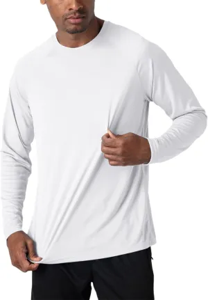 Yiqinyuan Men's T-Shirts Summer Long Sleeve Performance Quick Dry Breathable Hiking T-Shirts White