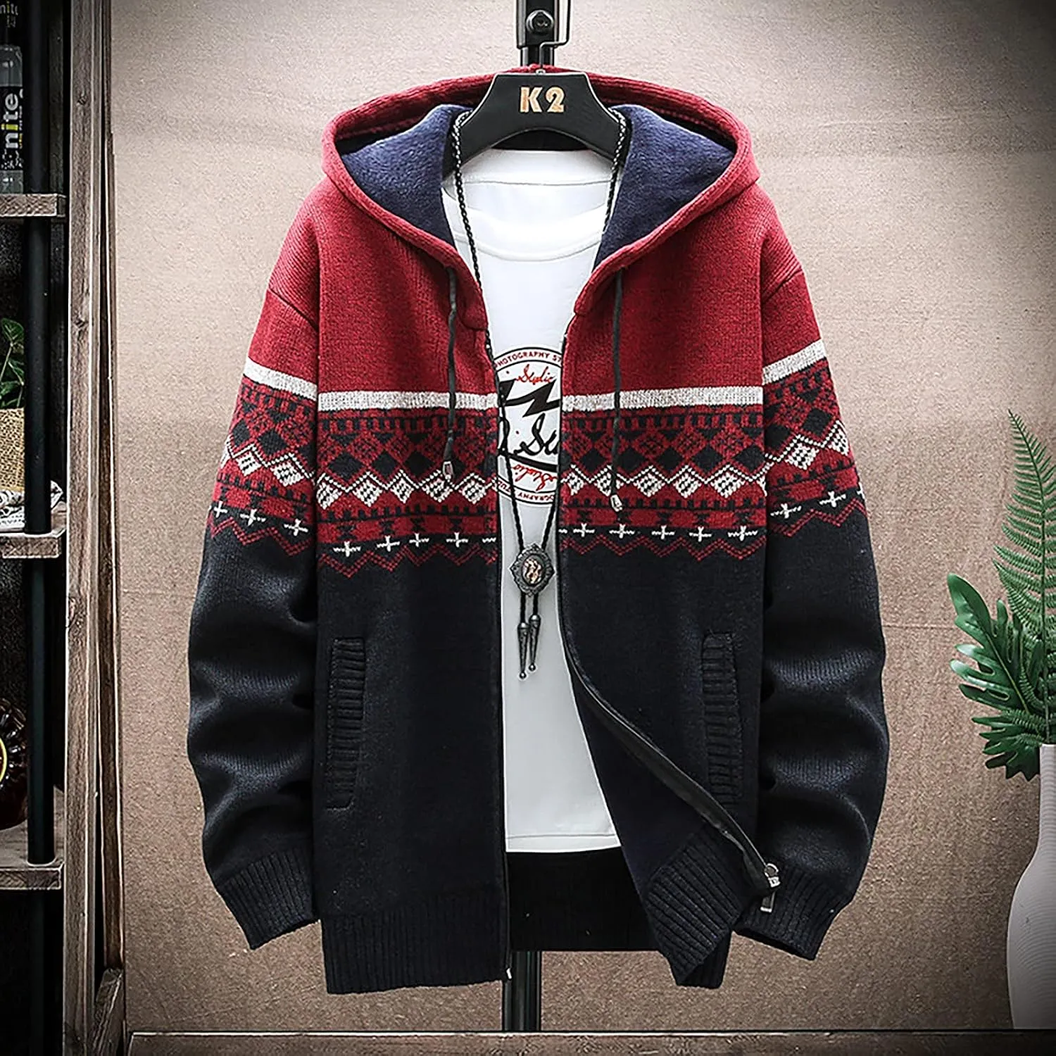 Ymosrh Mens Coats and Jackets Fashion Casual Sweater Jacket Warm Knit Sweater Hooded Hoodie Coats Jackets Plus Size