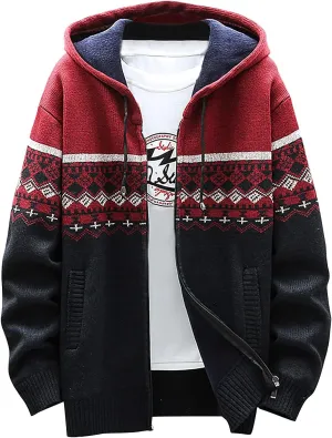 Ymosrh Mens Coats and Jackets Fashion Casual Sweater Jacket Warm Knit Sweater Hooded Hoodie Coats Jackets Plus Size