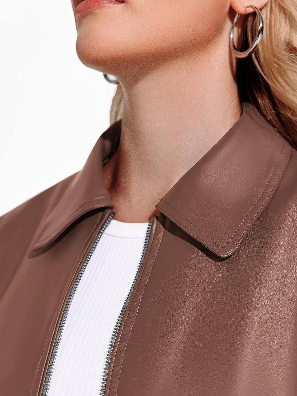 Yousify Womens Leather Jacket Oversized Faux Casual Zip Up Bomber Motorcycle Jackect Trendy Fall Winter Clothes S-XXL