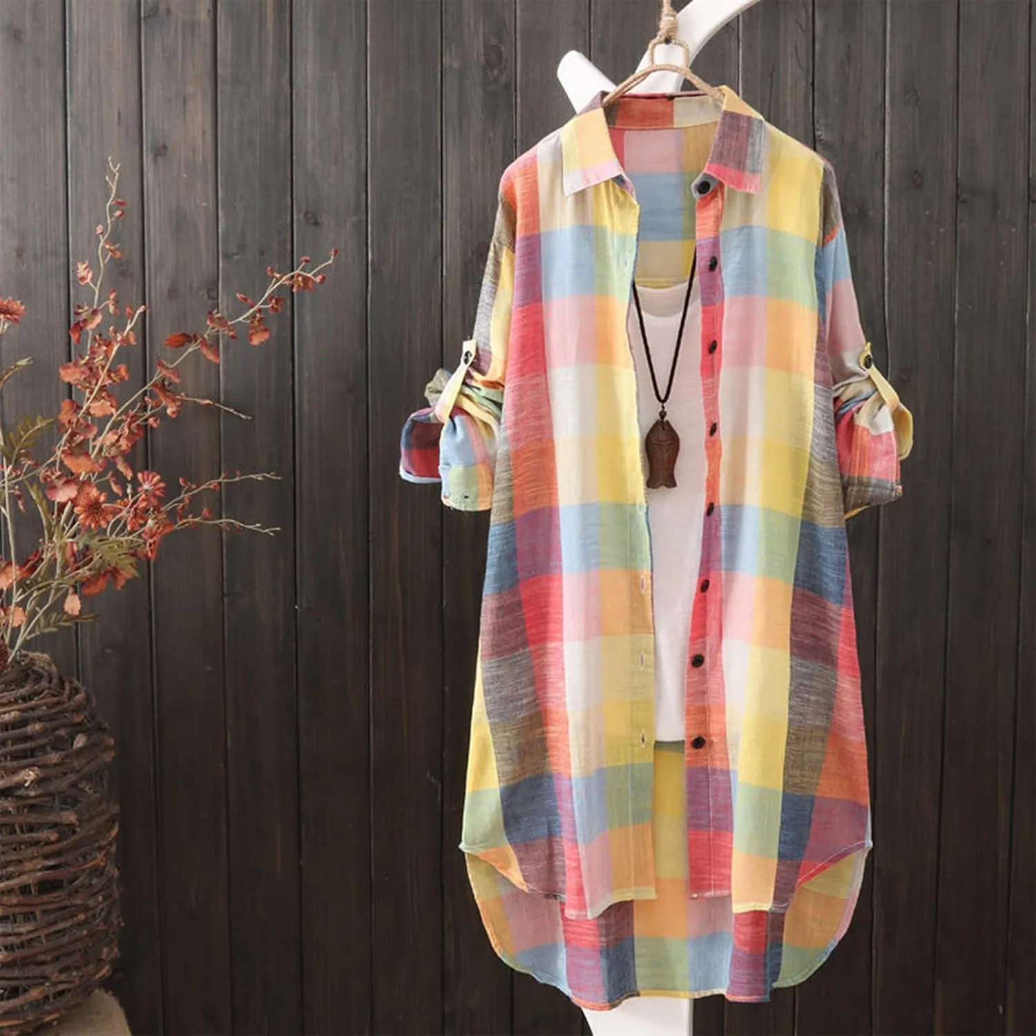 YUTANRAL Long Sleeve Shirts for Women Trendy Plaid Printed Button Down Shirts Plus Size Tops Casual Jackets Fall Clothes 2024