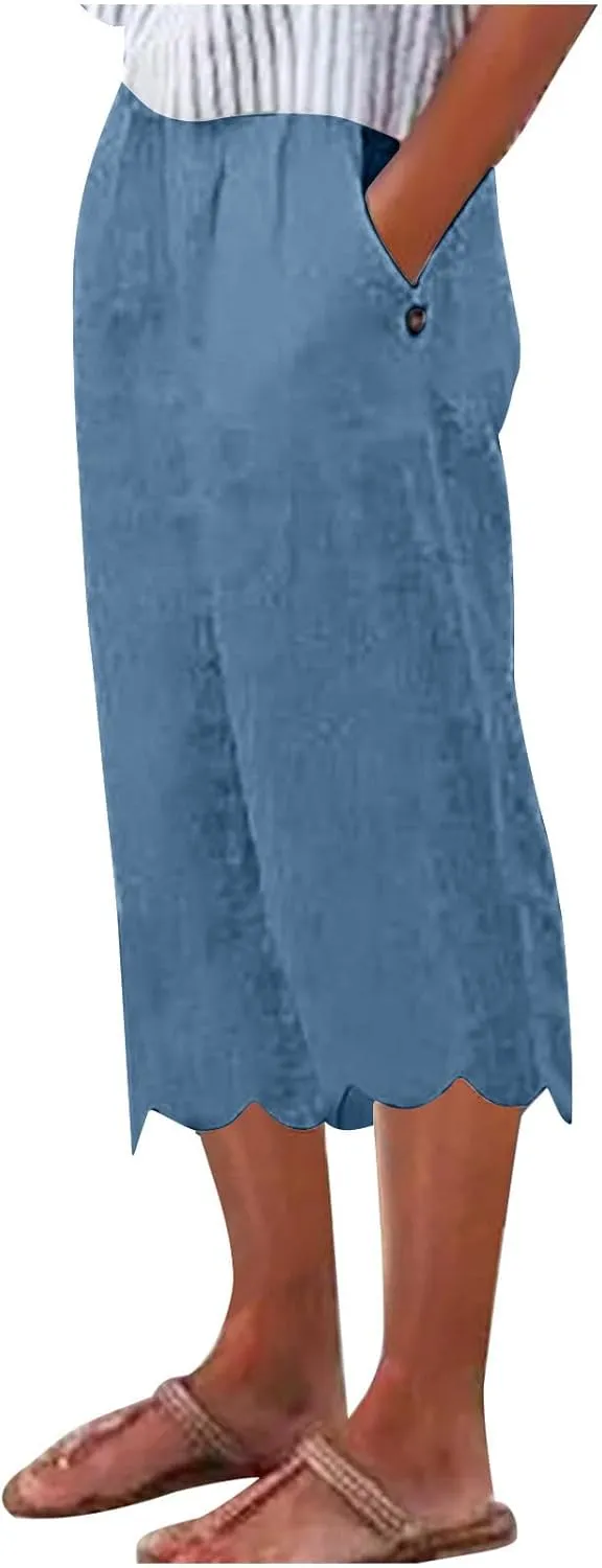 ZDRZK High Waisted Linen Pants for Women Summer 2023 Casual Wide Leg Pants with Pockets Loose Comfy Cropped Lounge Trousers