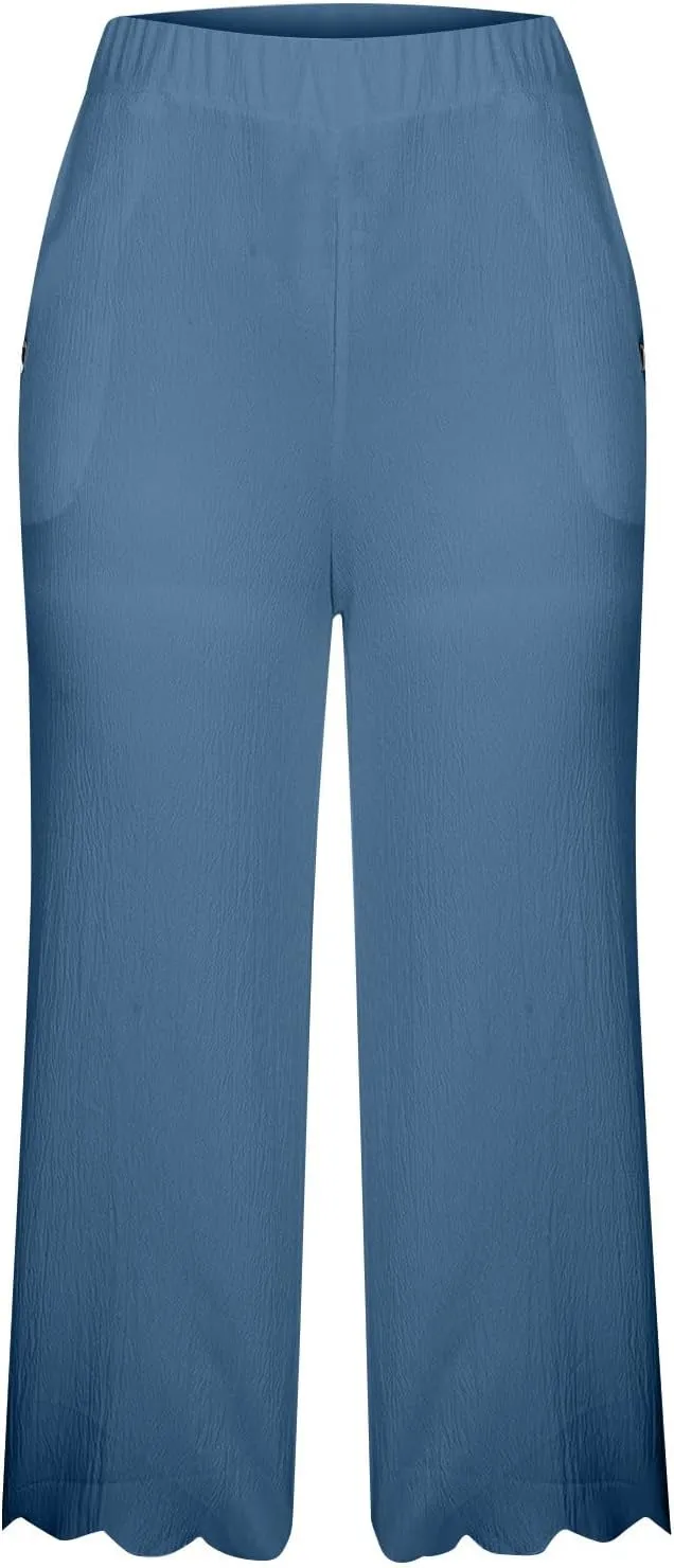 ZDRZK High Waisted Linen Pants for Women Summer 2023 Casual Wide Leg Pants with Pockets Loose Comfy Cropped Lounge Trousers