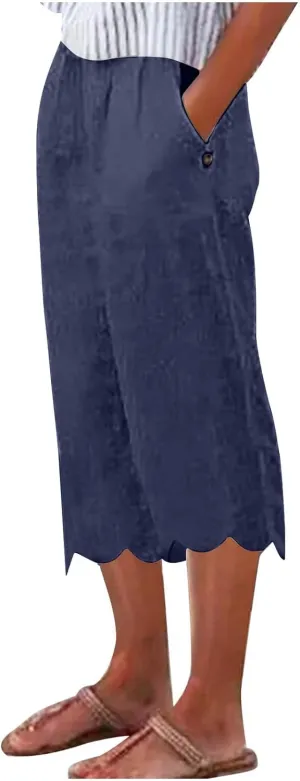 ZDRZK High Waisted Linen Pants for Women Summer 2023 Casual Wide Leg Pants with Pockets Loose Comfy Cropped Lounge Trousers