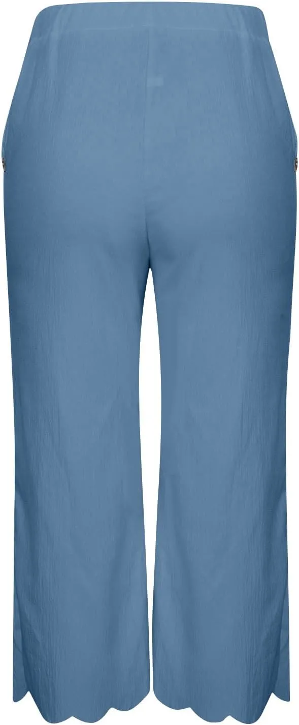 ZDRZK High Waisted Linen Pants for Women Summer 2023 Casual Wide Leg Pants with Pockets Loose Comfy Cropped Lounge Trousers