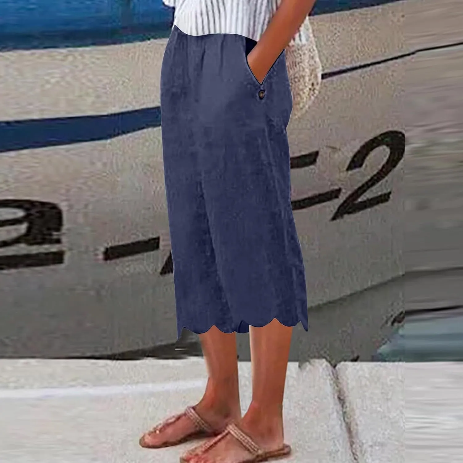 ZDRZK High Waisted Linen Pants for Women Summer 2023 Casual Wide Leg Pants with Pockets Loose Comfy Cropped Lounge Trousers
