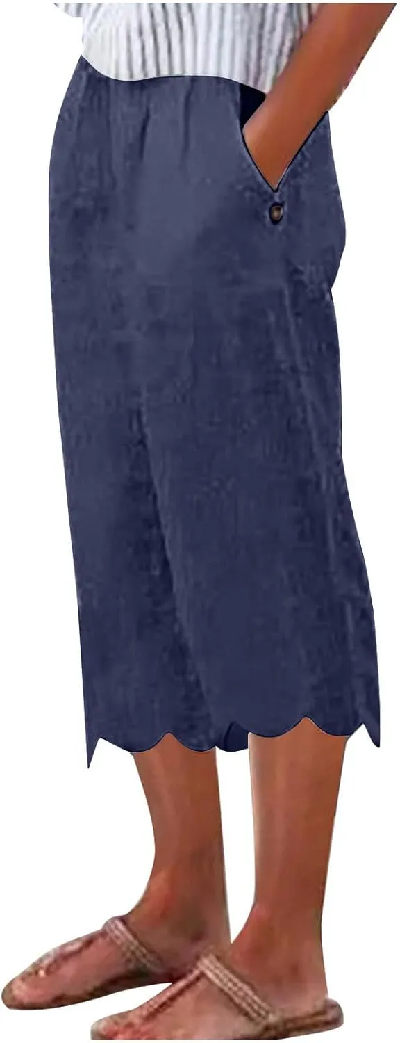 ZDRZK High Waisted Linen Pants for Women Summer 2023 Casual Wide Leg Pants with Pockets Loose Comfy Cropped Lounge Trousers