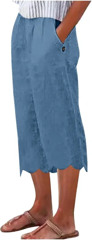 ZDRZK High Waisted Linen Pants for Women Summer 2023 Casual Wide Leg Pants with Pockets Loose Comfy Cropped Lounge Trousers