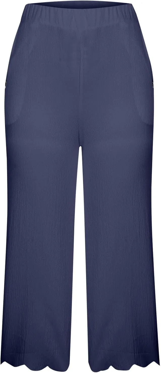 ZDRZK High Waisted Linen Pants for Women Summer 2023 Casual Wide Leg Pants with Pockets Loose Comfy Cropped Lounge Trousers