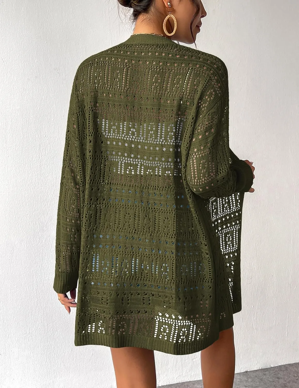 Zeagoo Womens 2025 Summer Crochet Cardigan Sweaters Lightweight Long Sleeve Open Front Kimono Boho Knit Cover Ups