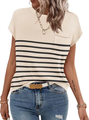 Zeagoo Womens Sweater Vest Fall 2024 Loose Fit Cape Sleeve Knit Ribbed Tank Tops with Front Pocket S-XXL