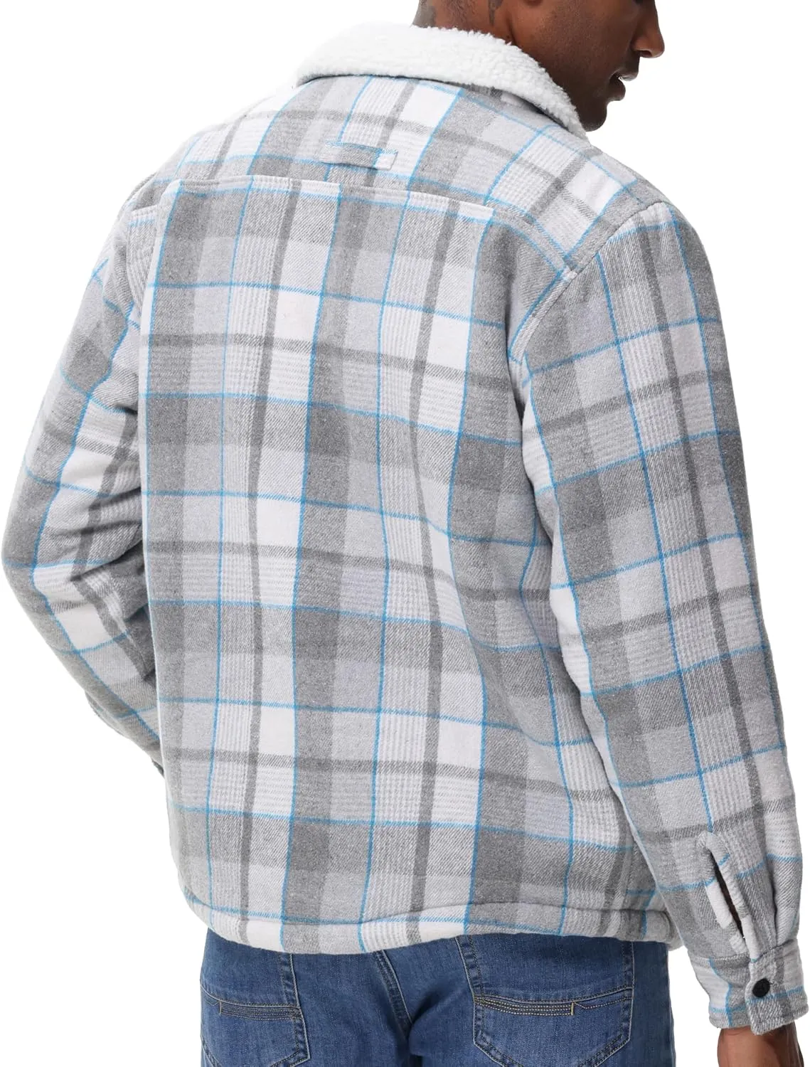 ZITY Mens Flannel Jacket Lapel Full Zip Up Fleece Plaid Sherpa Lined Coat