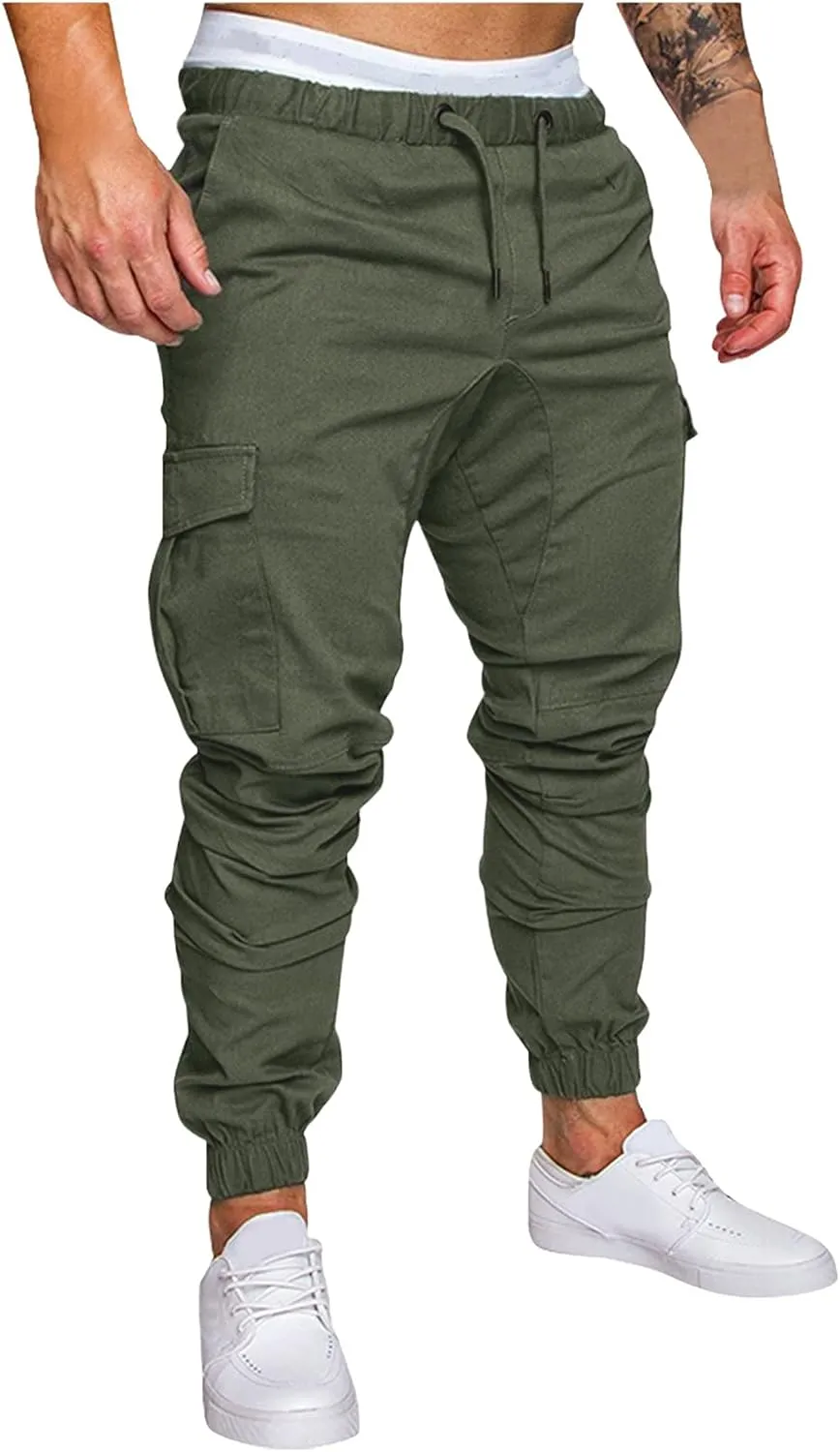ZYXTIM Men's Hiking Cargo Pants Fashion Slim Fit Stretch Casual Work Chino Pants Drawstring Waterproof Running Sweatpants