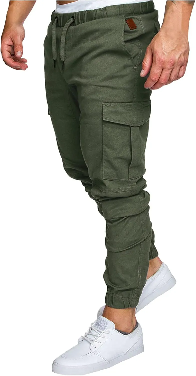 ZYXTIM Men's Hiking Cargo Pants Fashion Slim Fit Stretch Casual Work Chino Pants Drawstring Waterproof Running Sweatpants