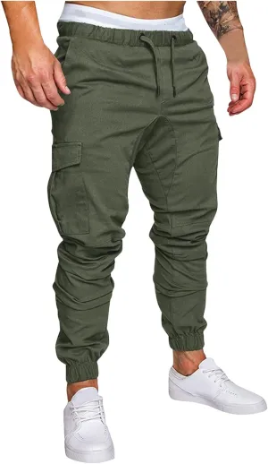 ZYXTIM Men's Hiking Cargo Pants Fashion Slim Fit Stretch Casual Work Chino Pants Drawstring Waterproof Running Sweatpants